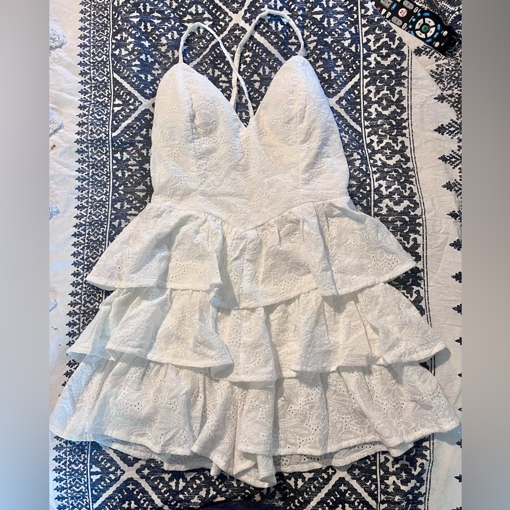 Forever 21 White ruffle tiered romper